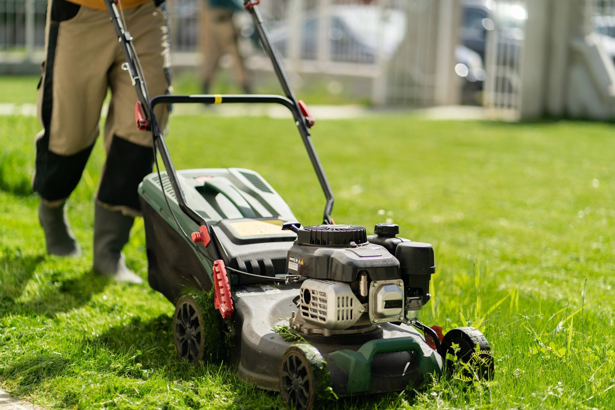 Lawn mowing service in progress